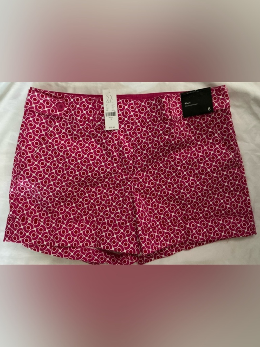 New York & Company Hot Pink and White Circle-Print Shorts